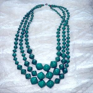 Teal, green, gold chunky bead necklace, layered
